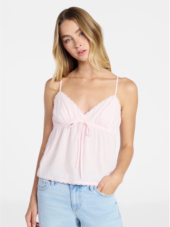 No Boundaries Tops - No Boundries Pink Camo Crochet Trim Adjustable Straps Cotton Babydoll Cami